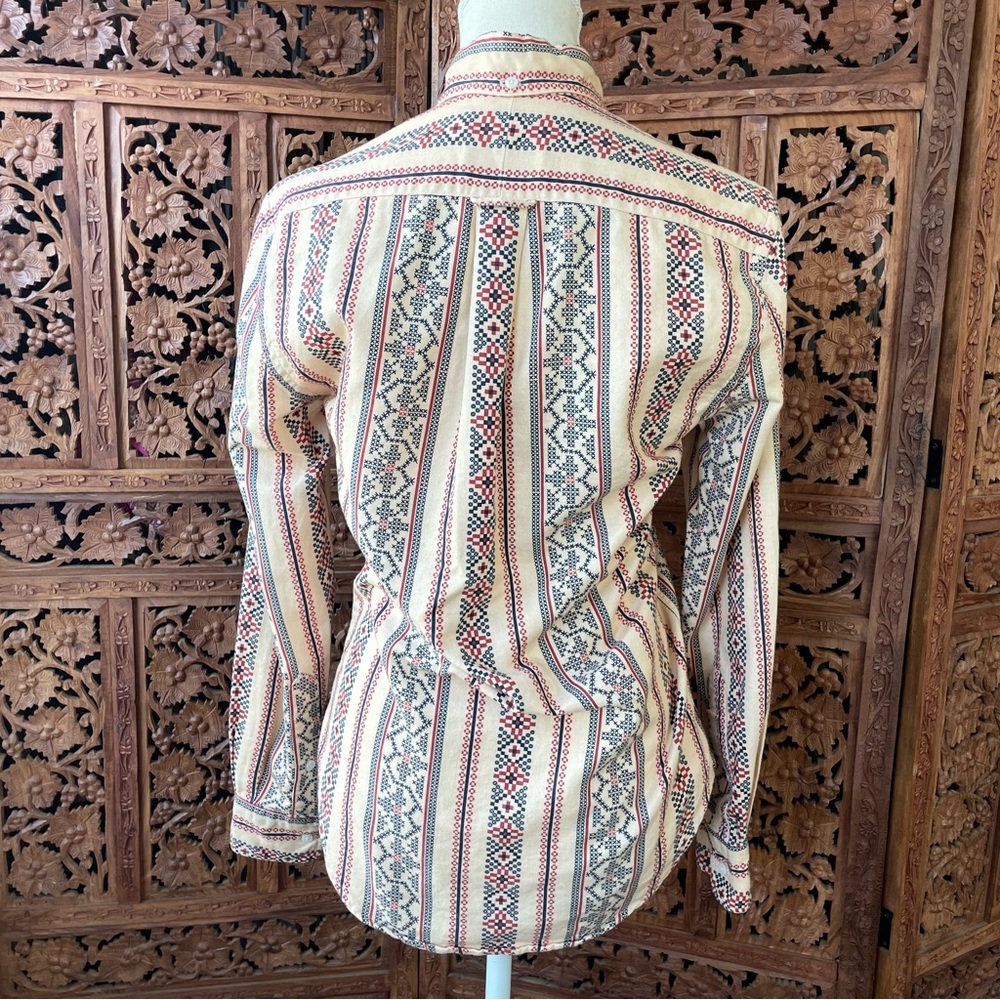 Gitman Bros Vintage Cream Button-Up Shirt with western cross stitch print - Picture 13 of 16